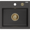 Mexen Milo Granitspüle 1-beckig 435 x 410 mm, schwarz gesprenkelt, goldener Siphon - 6505441000-76-G