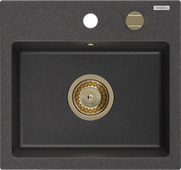 Mexen Milo fregadero de granito 1-cámara 435 x 410 mm, negro moteado, sifón dorado - 6505441000-76-G
