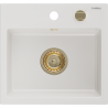 Mexen Milo fregadero de granito de 1 cubeta 435 x 410 mm, blanco, sifón dorado - 6505441000-20-G