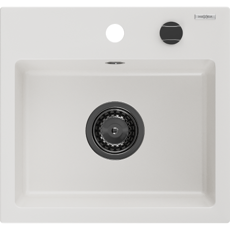 Mexen Milo 1-Bowl Granite Sink 435 x 410 mm, White, Black Siphon - 6505441000-20-B