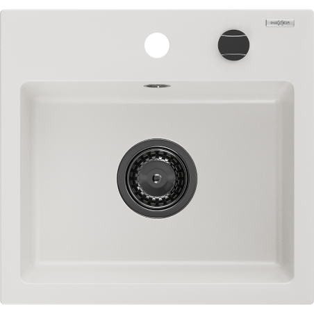Mexen Milo fregadero de granito de 1 cubeta 435 x 410 mm, blanco, sifón negro - 6505441000-20-B