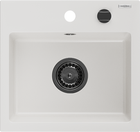Mexen Milo fregadero de granito de 1 cubeta 435 x 410 mm, blanco, sifón negro - 6505441000-20-B