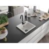 Mexen Milo Granitspüle, 1-beckig, 435 x 410 mm, weiß, schwarzes Siphon - 6505441000-20-B