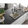Mexen Milo Granitspüle, 1-beckig, 435 x 410 mm, beige, schwarzer Siphon - 6505441000-69-B