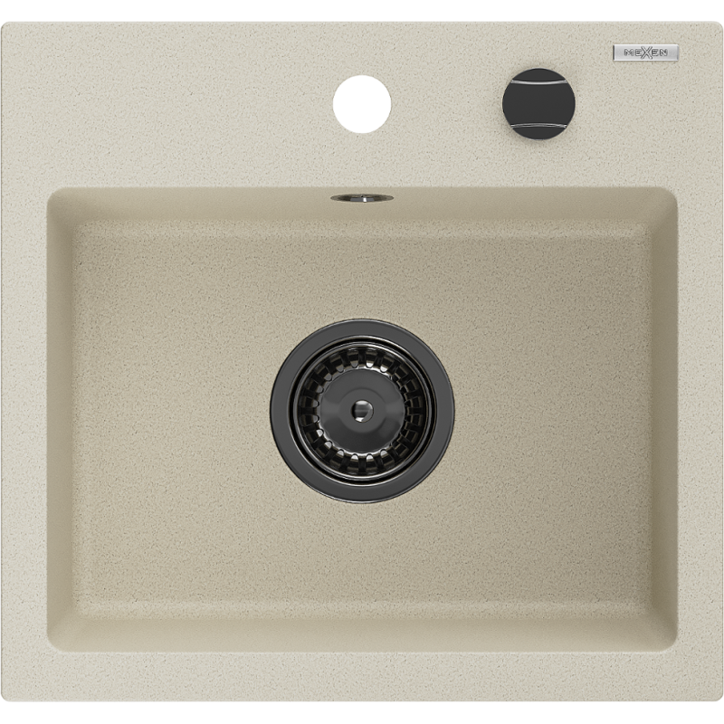 Mexen Milo évier en granit 1 compartiment 435 x 410 mm, beige, siphon noir - 6505441000-69-B