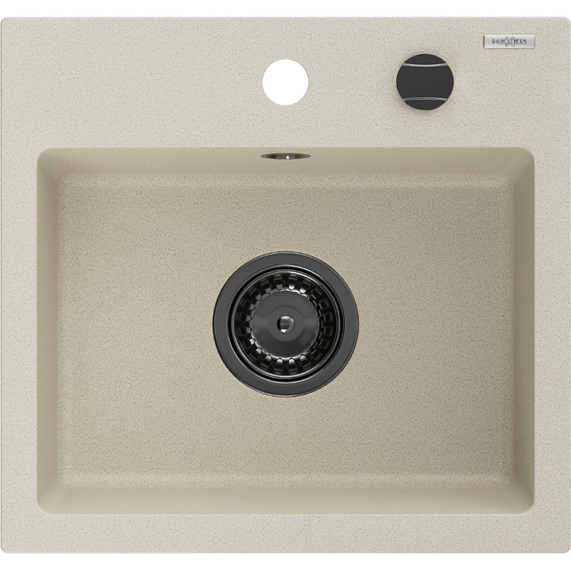 Mexen Milo granitische spoelbak 1-komorig 435 x 410 mm, beige, zwarte sifon - 6505441000-69-B