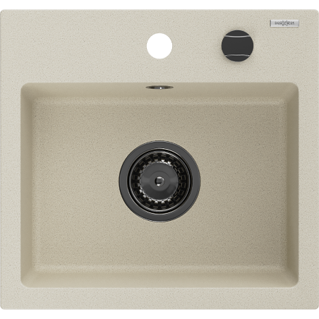 Mexen Milo granitische spoelbak 1-komorig 435 x 410 mm, beige, zwarte sifon - 6505441000-69-B