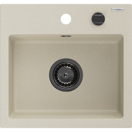 Mexen Milo Granitspüle, 1-beckig, 435 x 410 mm, beige, schwarzer Siphon - 6505441000-69-B