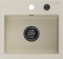 Mexen Milo νεροχύτης γρανίτης 1-διαμερισμάτων 435 x 410 mm, μπεζ, σιφόνι μαύρο