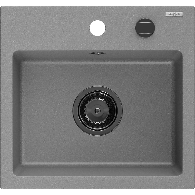 Mexen Milo 1-lokeroinen graniittinen pesuallas 435 x 410 mm, harmaa, musta sifoni - 6505441000-71-B