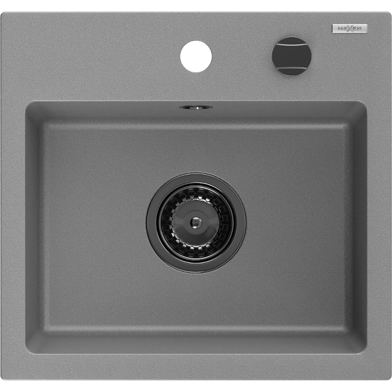 Mexen Milo granitdiskbänk 1-kammare 435 x 410 mm, grå, svart vattenlås - 6505441000-71-B