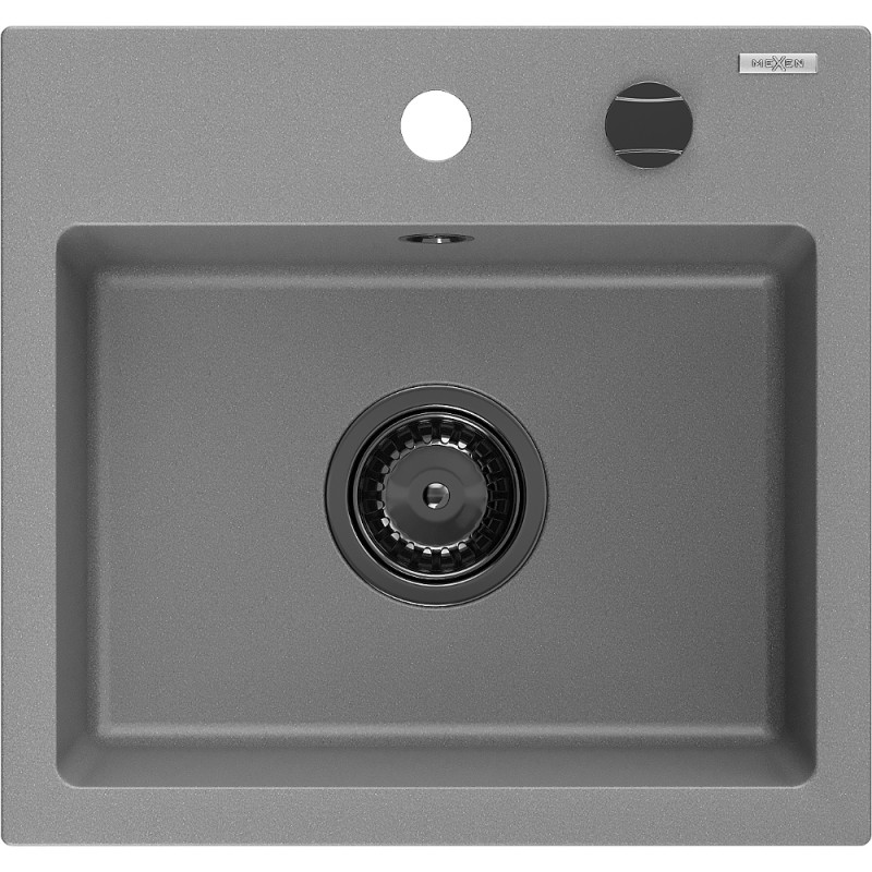 Mexen Milo granitische spoelbak 1-kamerig 435 x 410 mm, grijs, zwarte sifon - 6505441000-71-B
