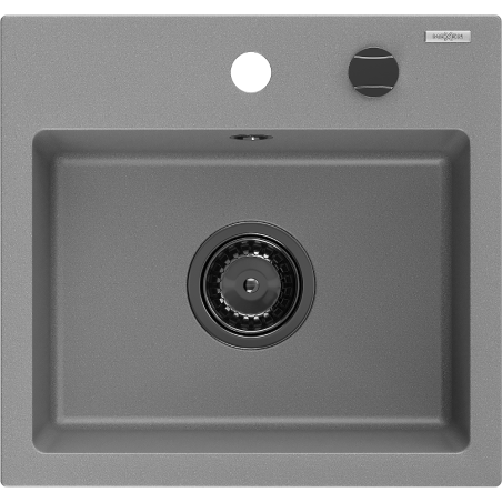 Mexen Milo Granitspüle 1-becken 435 x 410 mm, grau, schwarzer Siphon - 6505441000-71-B
