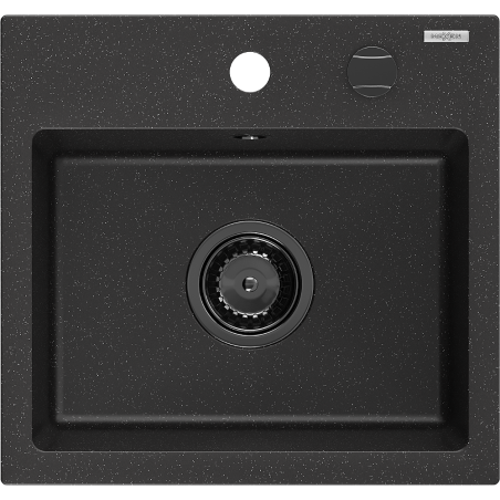 Mexen Milo Granitspüle 1-Kammer 435 x 410 mm, schwarz/silber Metallic, schwarzer Siphon - 6505441000-73-B