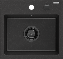 Mexen Milo lavello in granito 1 vasca 435 x 410 mm, nero/argento metallizzato, sifone nero - 6505441000-73-B