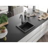 Mexen Milo 1-komps granieten gootsteen 435 x 410 mm, zwart/zilver metallic, zwarte sifon - 6505441000-73-B