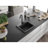 Mexen Milo Granitspüle 1-Kammer 435 x 410 mm, schwarz/silber Metallic, schwarzer Siphon - 6505441000-73-B