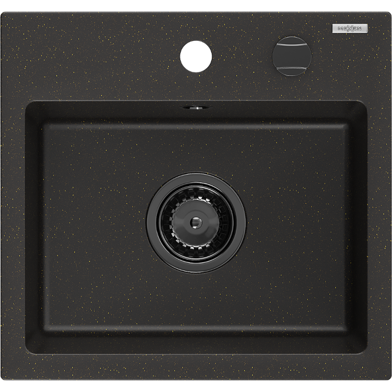 Mexen Milo Granitspüle 1-Becken 435 x 410 mm, schwarz/gold metallic, schwarzer Siphon - 6505441000-75-B