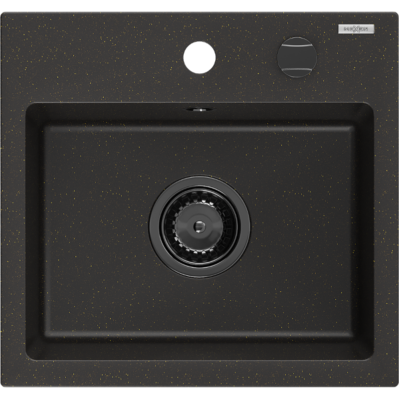 Mexen Milo lavello in granito 1-vasca 435 x 410 mm, nero/oro metallico, sifone nero - 6505441000-75-B