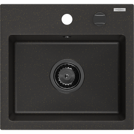 Mexen Milo granite 1-bowl kitchen sink 435 x 410 mm, black/gold metallic, black siphon - 6505441000-75-B
