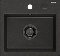 Mexen Milo lavello in granito 1-vasca 435 x 410 mm, nero/oro metallico, sifone nero - 6505441000-75-B