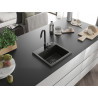 Mexen Milo granieten spoelbak 1-kompartment 435 x 410 mm, zwart/goud metallic, zwarte sifon - 6505441000-75-B
