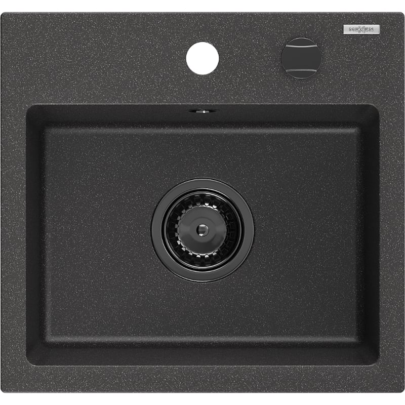 Mexen Milo graniitist köögivalamu, ühekambriline, 435 x 410 mm, must täpiline, must sifoon - 6505441000-76-B