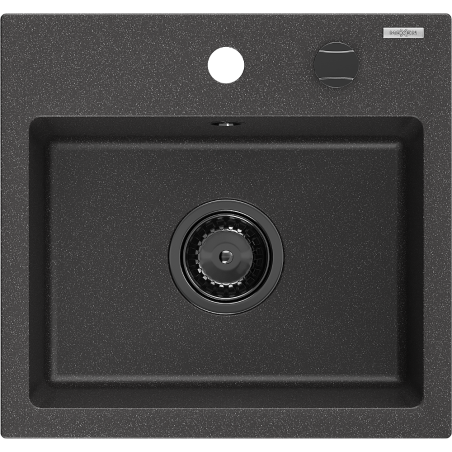 Mexen Milo granieten spoelbak 1-kompartiment 435 x 410 mm, zwart gespikkeld, zwarte sifon - 6505441000-76-B