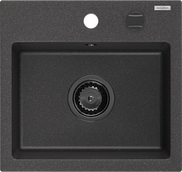 Mexen Milo granite sink 1-bowl 435 x 410 mm, black speckled, black siphon - 6505441000-76-B