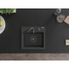 Mexen Milo Granitspüle 1-beckig 435 x 410 mm, schwarz gesprenkelt, schwarzer Siphon - 6505441000-76-B