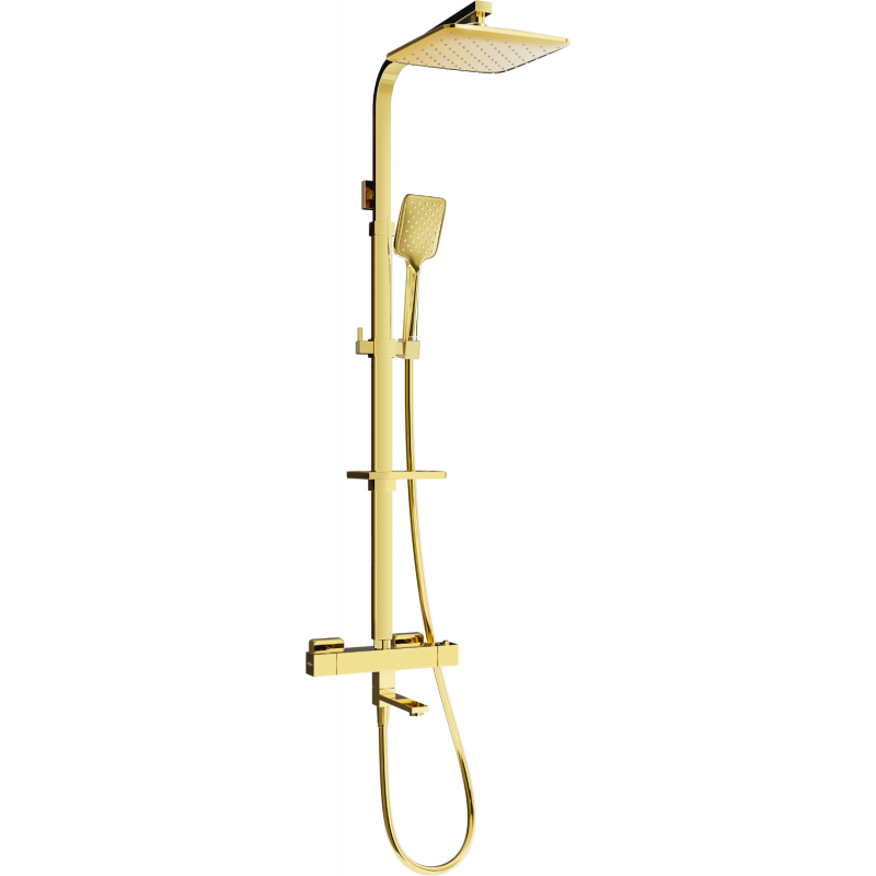 Mexen CQ62 Badewannen-Dusch-Set mit Regenduschkopf und Thermostatarmatur, gold - 779106295-50