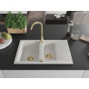Mexen Gaspar évier en granit 1,5 bac avec égouttoir 737 x 475 mm, blanc, siphon doré - 6507731505-20-G