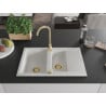 Mexen Gaspar Granitspüle 1,5-Becken mit Abtropffläche 737 x 475 mm, weiß, Siphon gold - 6507731505-20-G