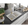 Mexen Gaspar Granitspüle 1,5 Becken mit Abtropffläche 737 x 475 mm, weiß, goldener Siphon - 6507731505-20-G