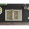 Mexen Gaspar Granitspüle 1,5-Becken mit Abtropffläche 737 x 475 mm, beige, goldener Siphon - 6507731505-69-G