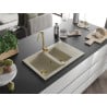 Mexen Gaspar évier en granit 1,5 bac avec égouttoir 737 x 475 mm, beige, siphon doré - 6507731505-69-G