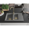 Mexen Gaspar fregadero de granito de 1,5 senos con escurridor 737 x 475 mm, gris, sifón dorado - 6507731505-71-G