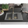 Mexen Gaspar Granitspüle 1,5-beckig mit Abtropffläche 737 x 475 mm, grau, Siphon gold - 6507731505-71-G