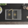 Mexen Gaspar granit gootsteen 1,5-komoren met afdruiprek 737 x 475 mm, grijs, gouden sifon - 6507731505-71-G