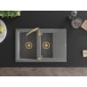 Mexen Gaspar Granitspüle 1,5-beckig mit Abtropffläche 737 x 475 mm, grau, Siphon gold - 6507731505-71-G