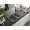 Mexen Gaspar Granitspüle 1,5-beckig mit Abtropffläche 737 x 475 mm, grau, Siphon gold - 6507731505-71-G