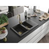 Mexen Gaspar évier en granit 1,5 bac avec égouttoir 737 x 475 mm, noir moucheté, siphon doré - 6507731505-76-G