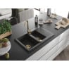 Mexen Gaspar évier granitique 1,5-bac avec égouttoir 737 x 475 mm, noir moucheté, siphon doré - 6507731505-76-G