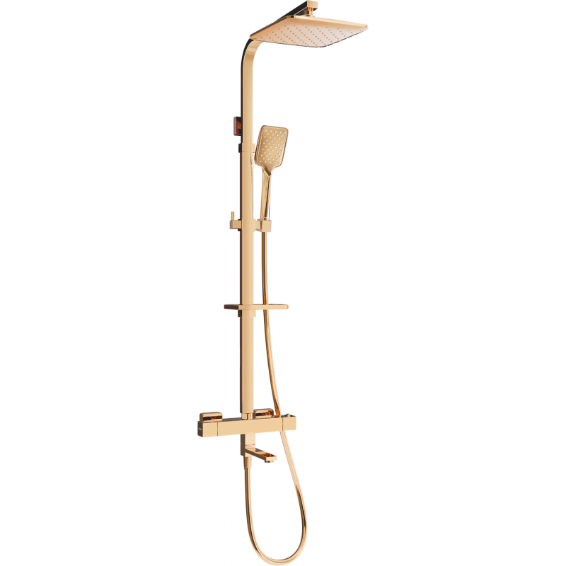 Mexen CQ62 conjunto de bañera y ducha con rociador y grifo termostático, oro rosa - 779106295-60