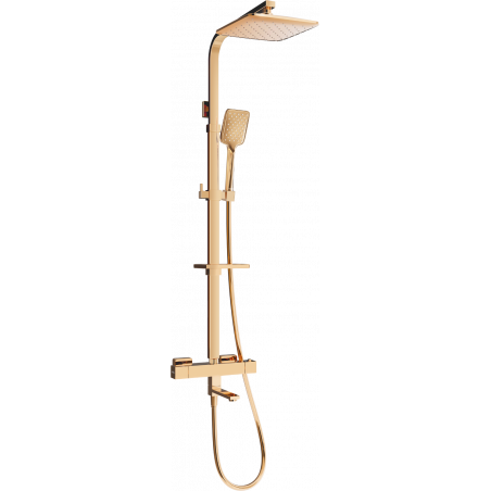 Mexen CQ62 conjunto de bañera y ducha con rociador y grifo termostático, oro rosa - 779106295-60