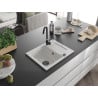 Mexen Enzo 1-bowl granite sink with drainer 576 x 465 mm, white, black siphon - 6506571005-20-B