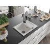 Mexen Enzo fregadero de granito de 1 cubeta con escurridor 576 x 465 mm, blanco, sifón negro - 6506571005-20-B