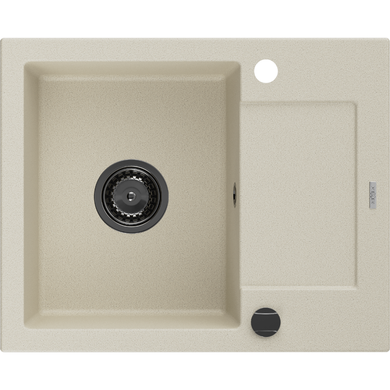 Mexen Enzo Granitspüle 1-Becken mit Abtropffläche 576 x 465 mm, beige, schwarzer Siphon - 6506571005-69-B