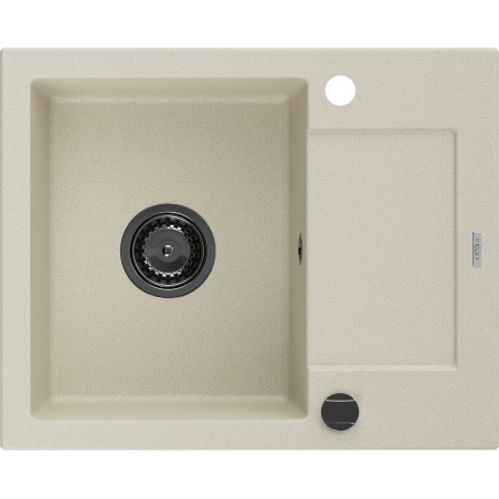 Mexen Enzo Granitspüle 1-Becken mit Abtropffläche 576 x 465 mm, beige, schwarzer Siphon - 6506571005-69-B