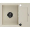 Mexen Enzo 1-kamers granieten gootsteen met afdruiprek 576 x 465 mm, beige, zwarte sifon - 6506571005-69-B
